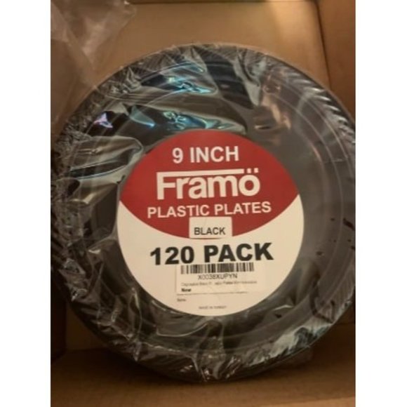 New Disposable Black Plastic Plates, Pack of 120-9-Inch Round Plastic Plates.